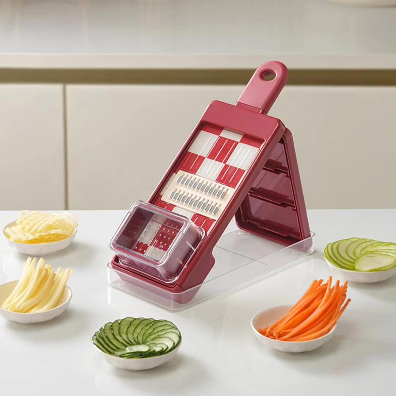 

4 in 1 Multifunctional Vegetable Slicer Transparent Integrated Kitchen Gripper Cutter Shredder Slicer for Carrot Potato Onion Garlic one size червоний