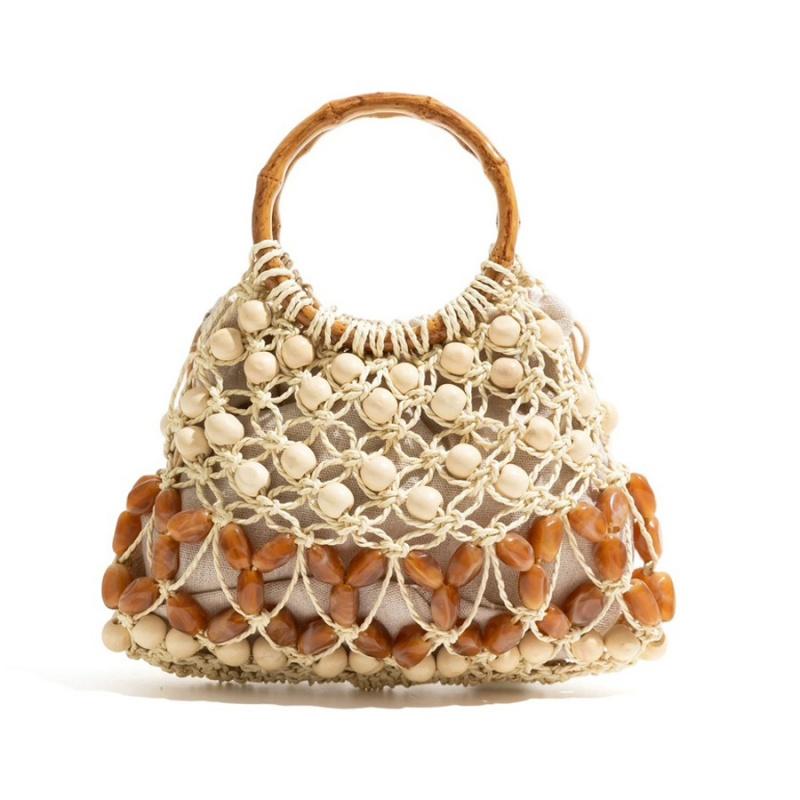 

2026 New Bead Handmade Woven Bag Women s Hollowed Out Shell Decoration Bamboo Section Handbag Summer Grass Woven Beach Bag