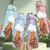 1PC Hand Holding Vanilla Ice Cream Print 750ml Color Plastic Sports Water Bottle Leakproof Flip Straw Lid Suitable for Sports Office Home Use