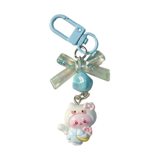 

Bag Pendant 3D Kitten Bow Design Resin Keychain with Metal Buckle Lightweight Girl Key Holder Hanging Ornament синий