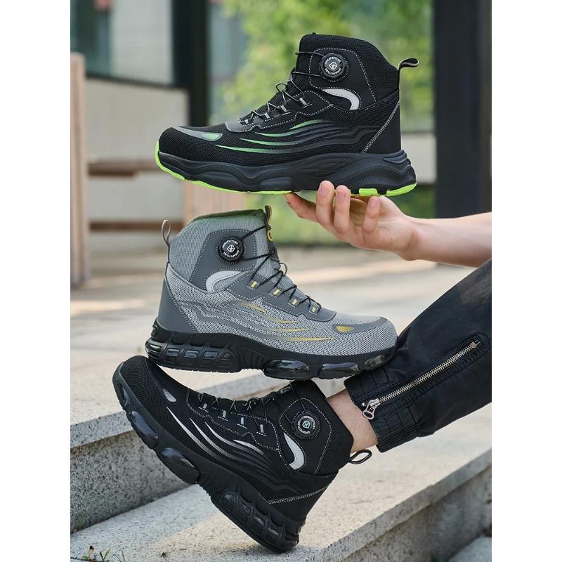 Men's Safety Shoes High Top Work Safety Shoes Steel Toe Sneakers Rotation Button Anti-smash Antipuncture Steel  Safety Boots