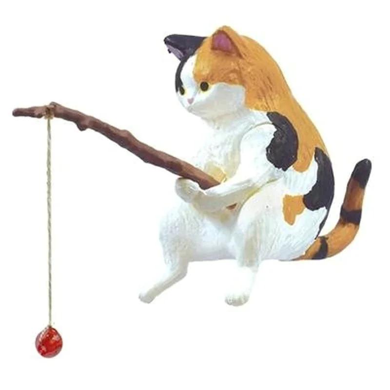 Cute Fishing Cat Fishbowl Fishing Figure Fisherman Figurine Cat Fishing Rod Seals Figures Cat Decoration Interior Accessories