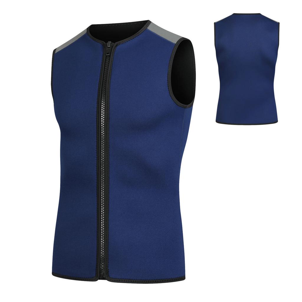 Colete Térmico de Neoprene 3mm, Top de Roupa de Mergulho sem Mangas com Zíper Unissex para Natação Snorkeling Surfe Mergulho Azul Marinho M