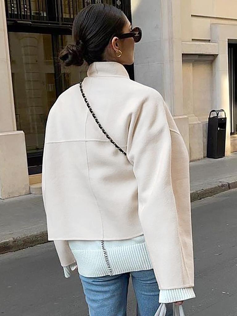New Women's 2025 Autumn/Winter V-Neck Woolen Coat – Loose, Lazy Style for a Chic European and American Look