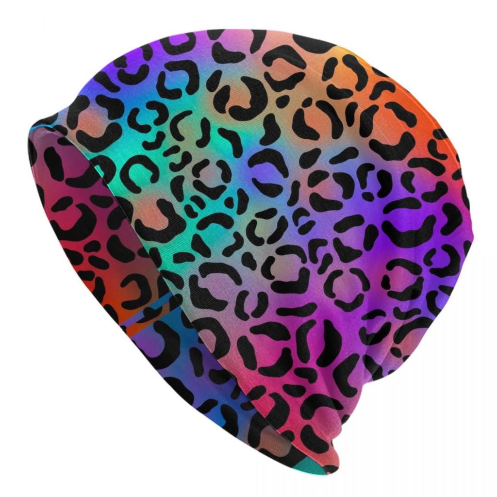 Rainbow Leopard Animal Print Skullies Beanies Caps For Men Women Unisex Hip Hop Winter Warm Knit Hat Adult Bonnet Hats