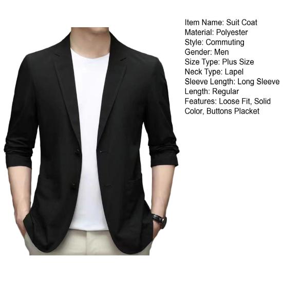 Herredressfrakk Revers Langermet Knapper Placket Dressjakke med Lommer Ensfarget Solbeskyttelse Tynn Business Overbekledning