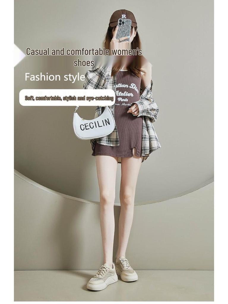 2025 Summer Women's Korean Style White Sneakers: Height Increasing, Breathable, Trendy Skateboard Shoes