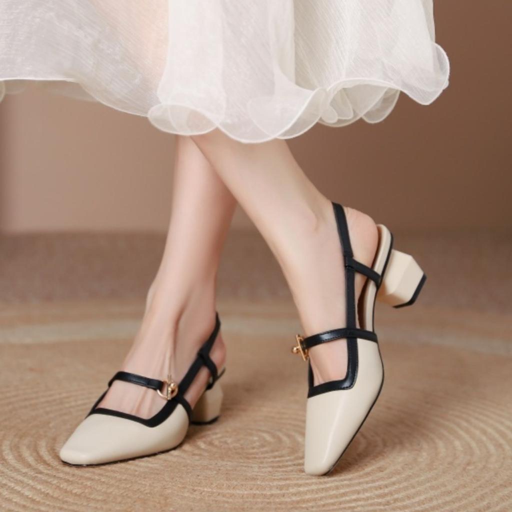 2025 spring and summer new bag head sandals women's thick heel fashion versatile square head back empty casual single shoes fairy shoes