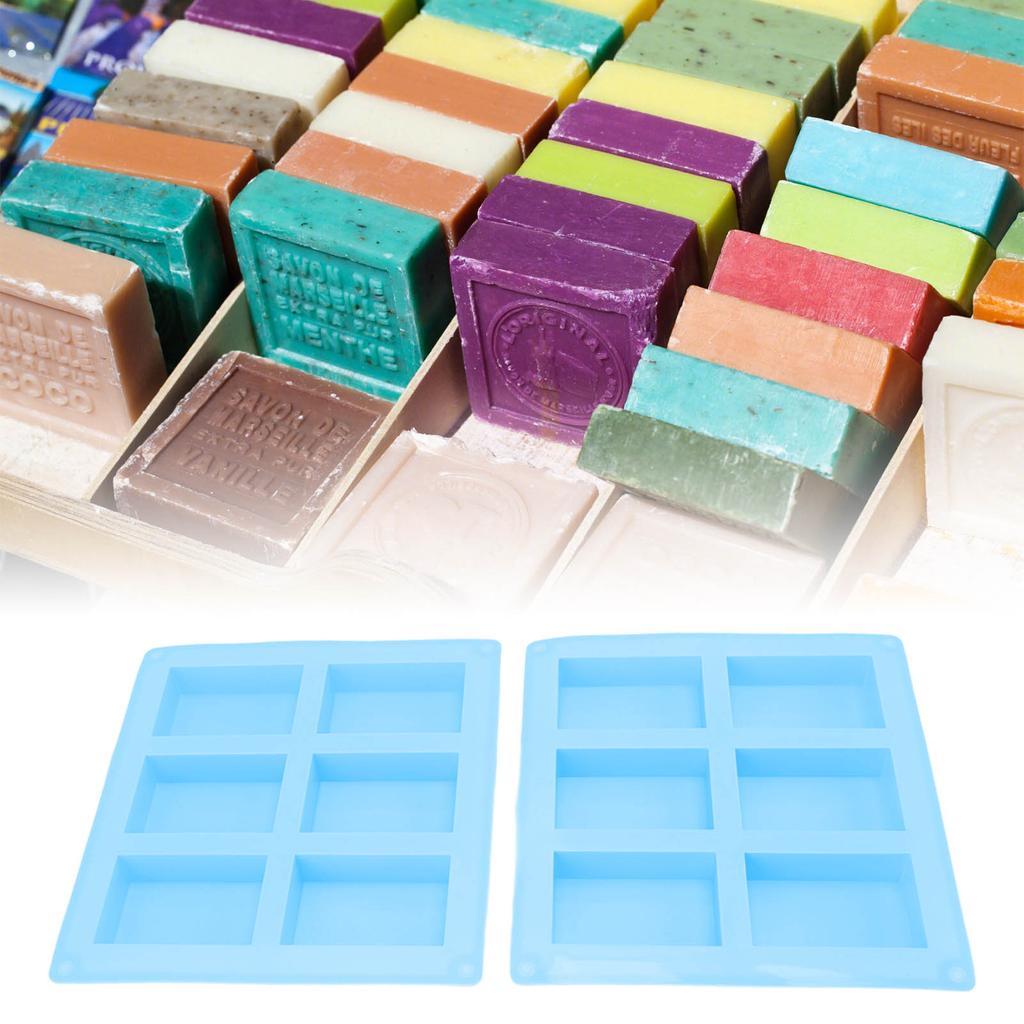 2Pcs Silicone Mold 6 Grids Heat Resistant Flexible Reusable Silicone Mold for Making Soaps Baking Cakes Muffins