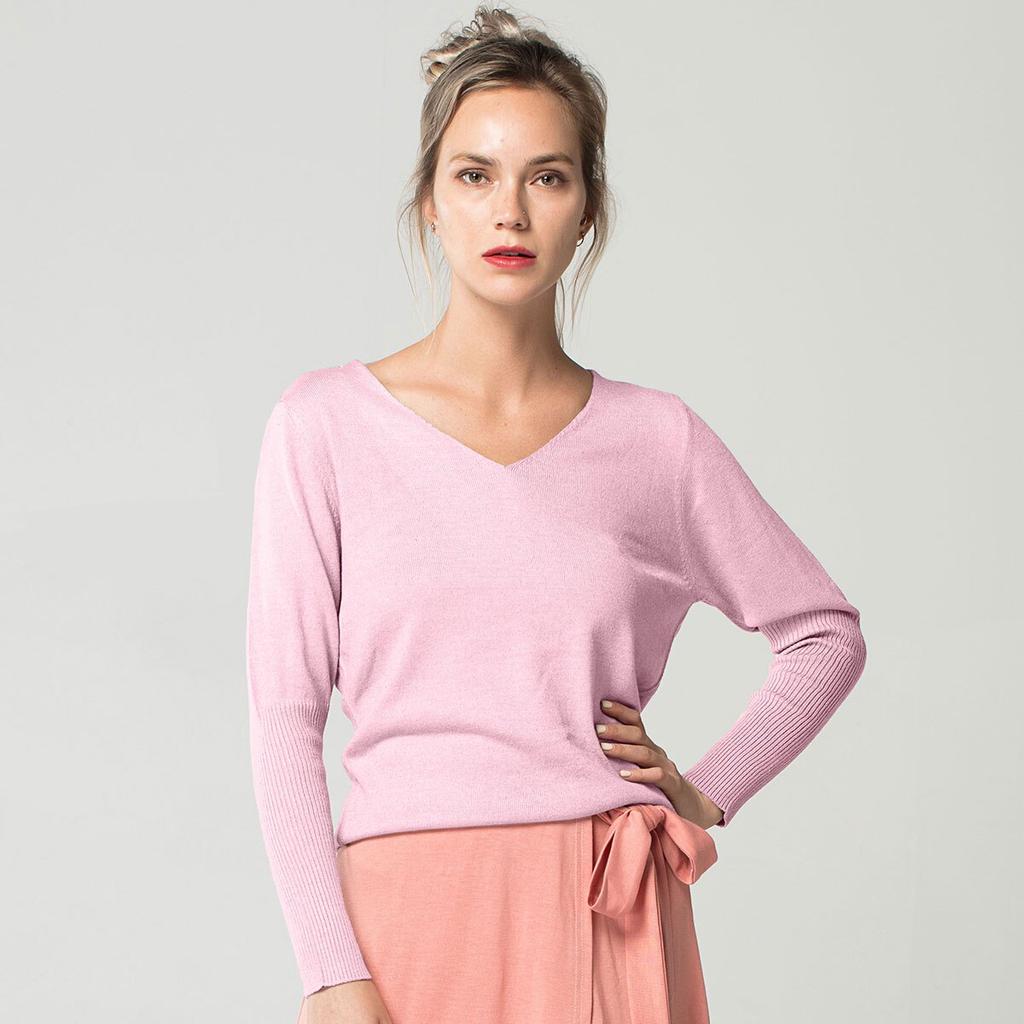 Spring Autumn V-Neck Cashmere Loose Fashion Plus Size Solid Women's Wool Bat Pullover Sweater