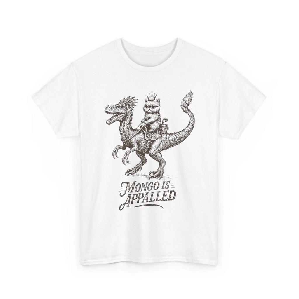 Retro Mongo is Appalled Princess Cat Riding Dinosaur Womens T-Shirt