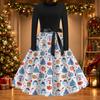 Women's Casual Fashion Christmas Print Round Neck Vintage Dress for Holiday Parties