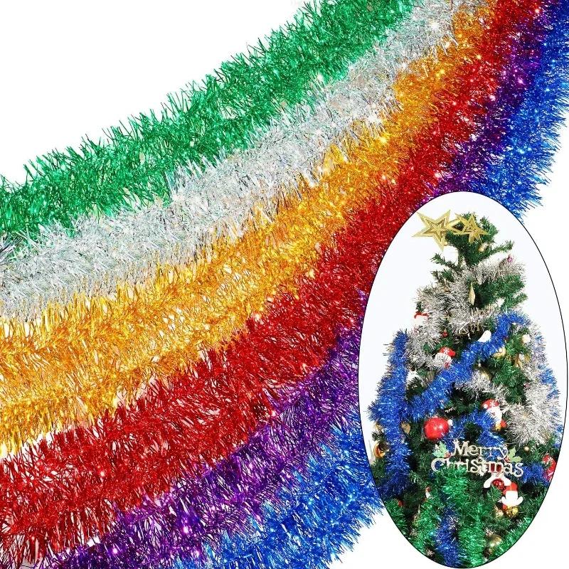 1/20pcs Christmas Ribbon Garland 1.5M Colorful Cane Foil Tinsel Glitter Metallic Xmas Tree Wrapping Ribbons Ornaments DIY Decor