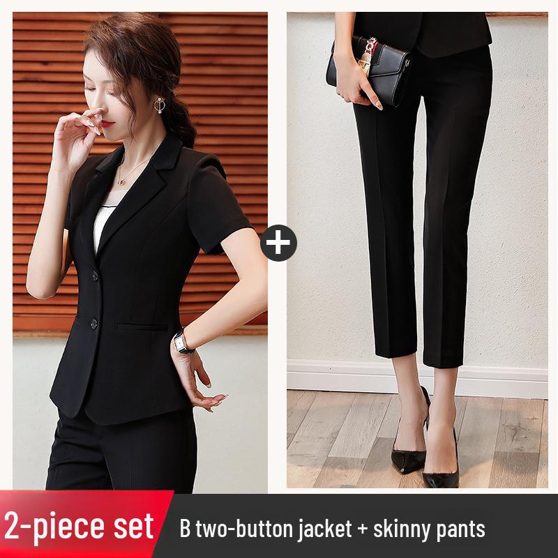 Traje Profesional de Verano para Mujer: Blazer formal de manga corta con falda o pantalones