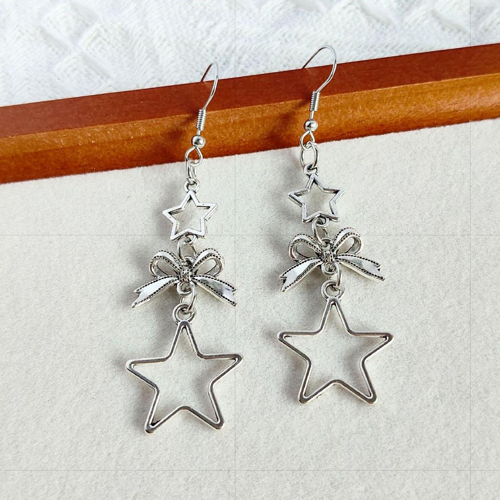 Niche Five-Pointed Star and Bow Heart Dangle Earrings