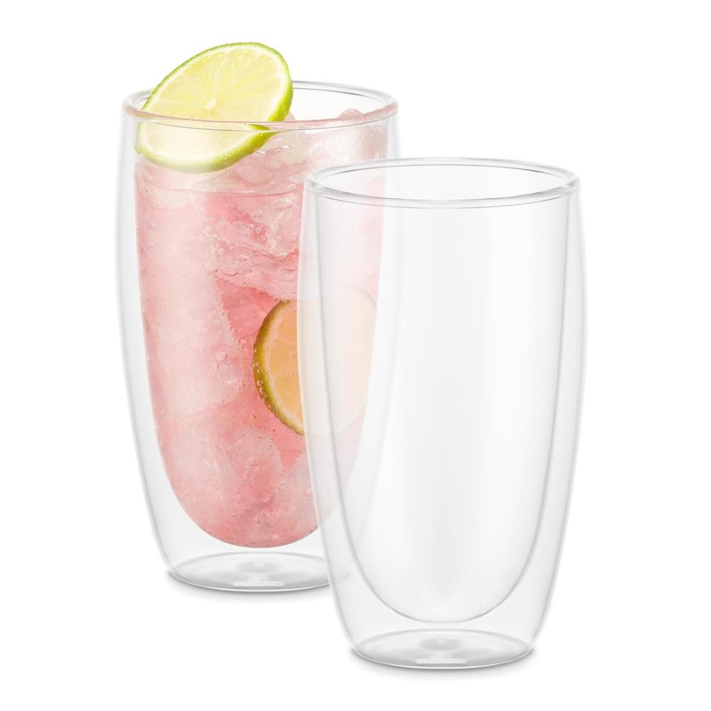 BODUM PAVINA Double-Walled Glass Tumbler, 450ml, Set of 2. Features: Insulated construction, heat-resistant glass, microwave, oven, dishwasher, and fr