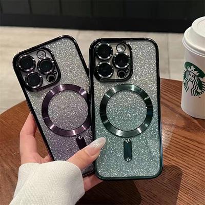 Luxury Transparent Glitter Magnetic For Magsafe Wireless Charging Case For iPhone 15 14 13 12 11 Pro Max X XR XS 7 8 Plus/SAmsung S23 S22 Ultra S21 FE