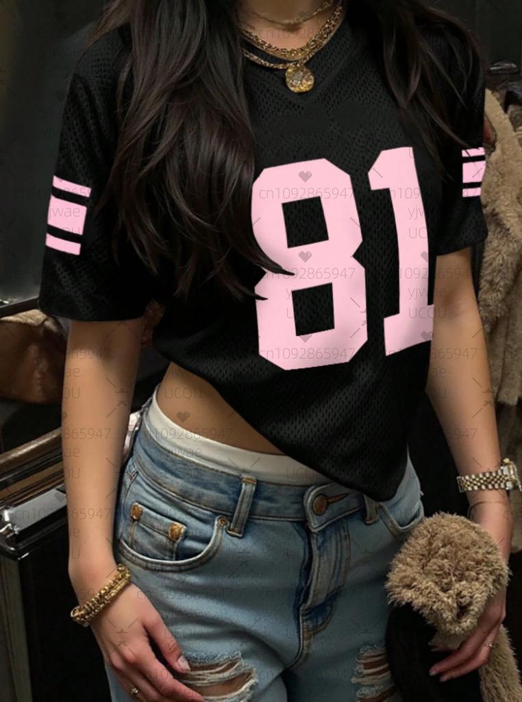 2025 Women American NO.81 Print Lightweight Breathable Mesh fabric V-Neck Short Sleeved baseball T-Shirt Women Jersey T-Shirt