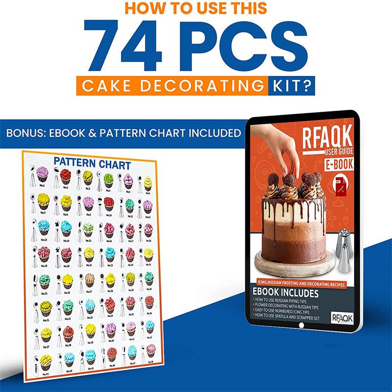 74 Piece Set of Cake Decorating Nozzles, Cake Decorations, Cream Decorating Tools, Decorating Bags, Decorating Nails