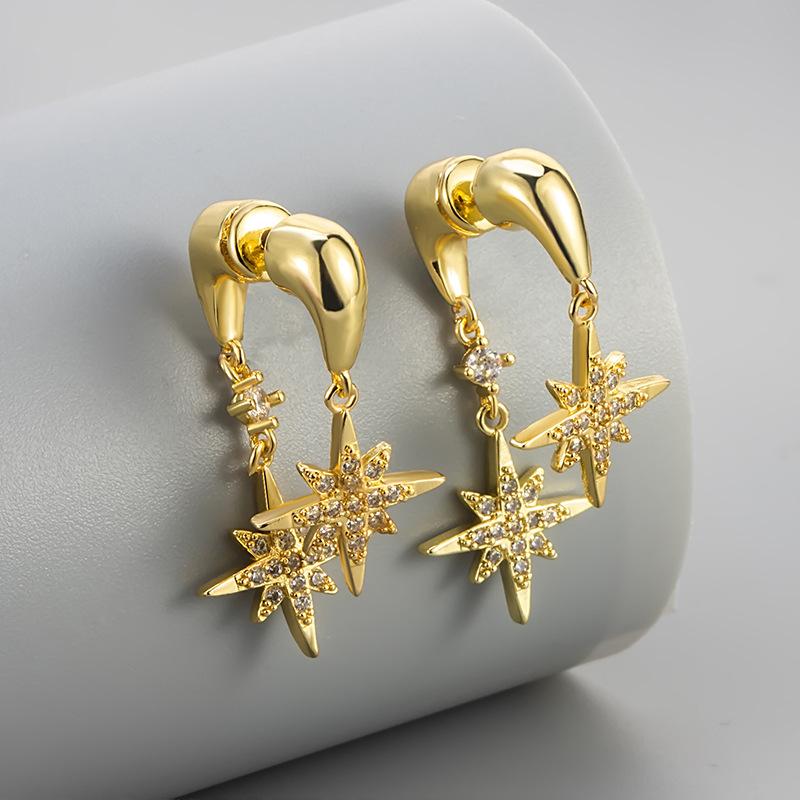 Luxury Back Hanging Eight Pointed Star Rhinestone Earrings For Women Fashionable Temperament High End Exquisite Jewelry copper