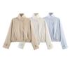 New, stand-up collar trap placket hem elastic waist commuter short jacket