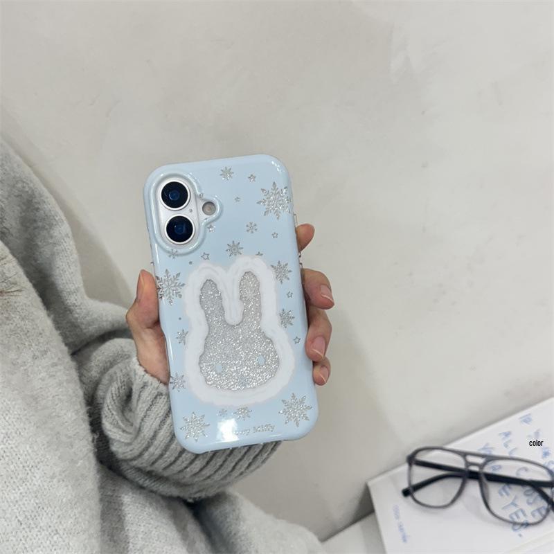 Winter Hollow Glitter Snowflake Bunny iPhone Case for 17, 16 Pro Max, 15, 14 iPhone 14