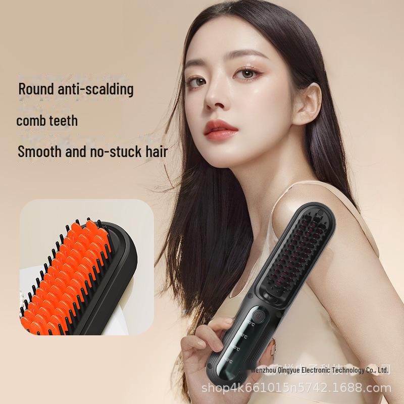 Portable Wireless Hair Straightening Comb with Negative Ions, No Damage, Mini Styling and Curling Tool