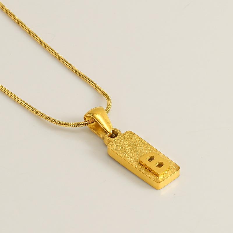 New 26 English letter pendant stainless steel pressed sand rectangular letter collarbone chain necklace female