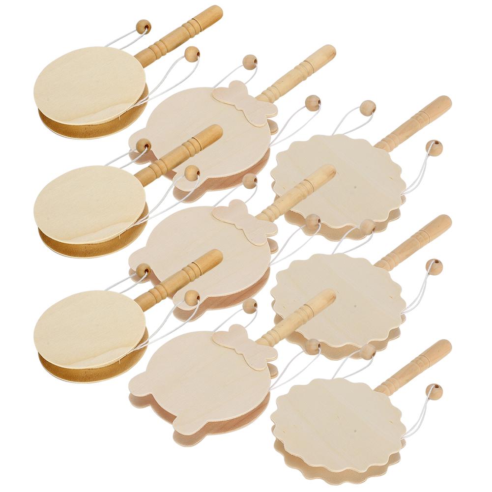 3 Sets Cartoon Wooden Rattle Baby Toys Wood Handcraft DIY Painting Early Education