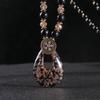 Ethnic Red Beaded Necklace with Teardrop Pendant On Sweater Chain