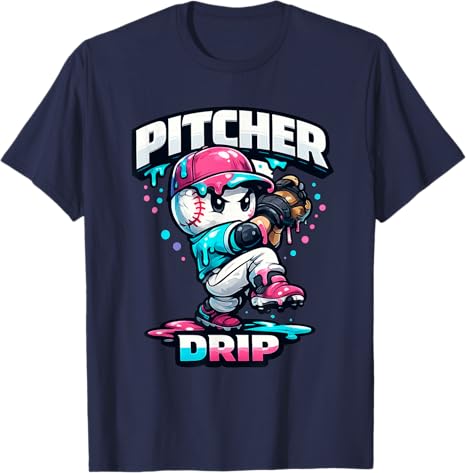 Pitcher Drip Ice Cream Drip Baseball Graphic TShirt Y2k Boys Fashion Baseball Sportswear Clothes Novelty Saying Tee Streetwear S