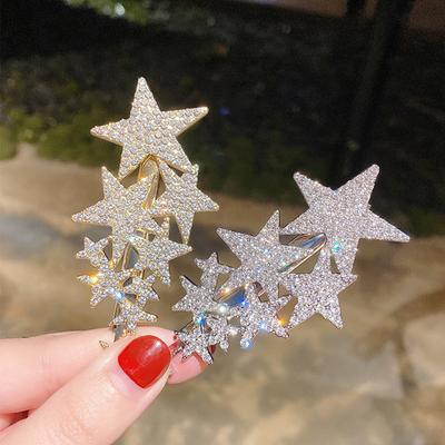 Versione Coreana Stelle a Cinque Punte Fatate Piena di Diamanti Molletta a Becco d'Anatra Elegante Frangia-Clip Clip Laterale con Clip Stella del Cielo Accessorio per Capelli