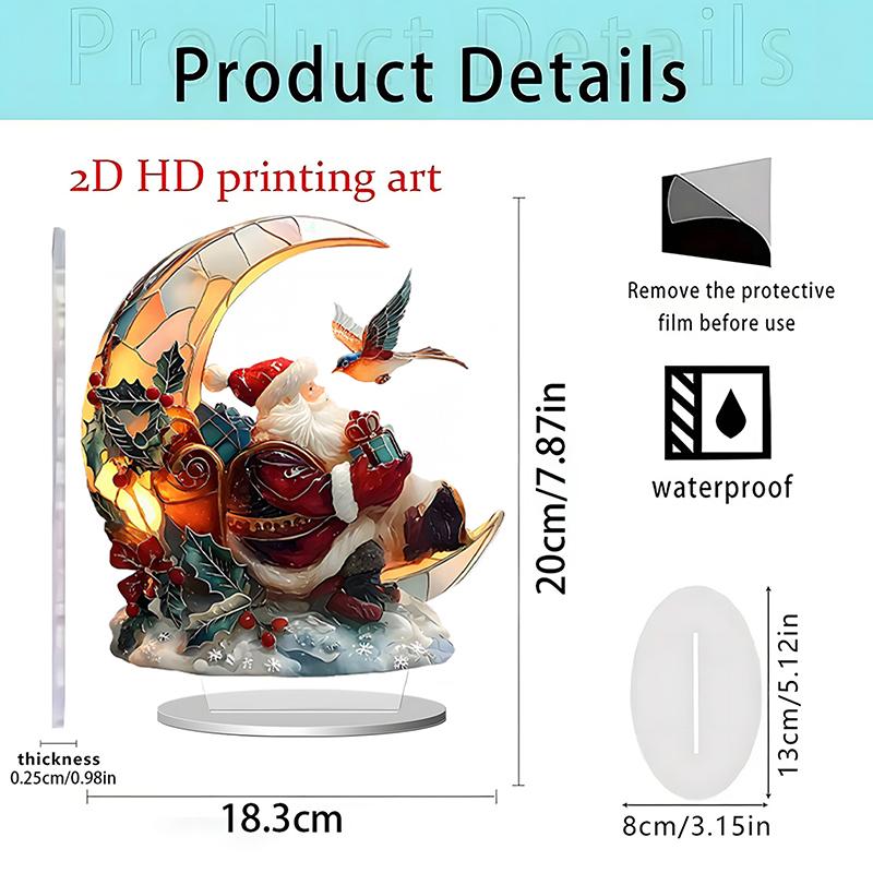 Christmas Reindeer Sleigh Santa Figurine 2D Acrylic Christmas Santa Claus On Sleigh With Reindeers Decorations Holiday Santa