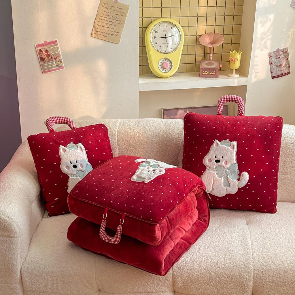 Cute Soft Flannel 2-in-1 Pillow Blanket Thickened Foldable Multi-Function Nap Blanket Comforter Car Pillow Girls Birthday Gift
