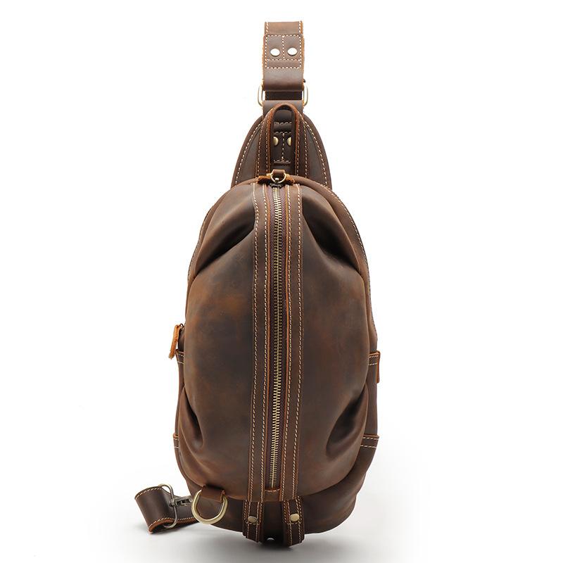 Crazy Horse Men s Chest Bag Leather Retro Casual Head Layer Leather Men s Waist Bag Large Capacity Chest Shoulder Bag