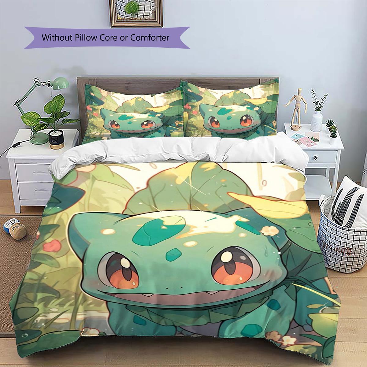 

Bulbasaur Patterned Pillowcase & Duvet Cover Set Bedroom Decoration Bedding Special Present for Anime Lovers.-TING 135x200cm