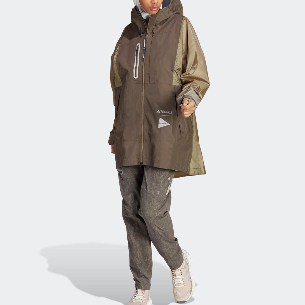 Adidas Colaborare Terrex X And Wander SS23 Jachetă Outdoor Impermeabilă cu Glugă Color Block Femei Jachete Verde Măsliniu Închis HR7145