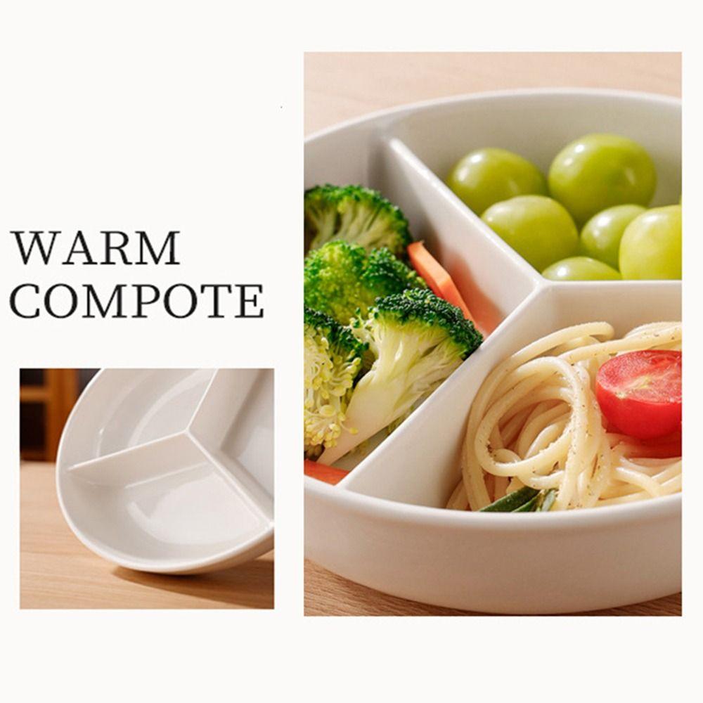 Round Divided Food Tray White Ceramic Salad Plate Grid-shaped Dinner Plate  Coffee Shop Decor