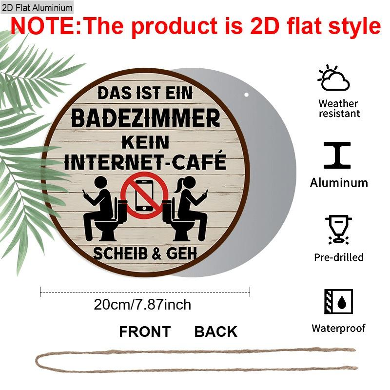 2D Flat 1pc, German Vintage Bathroom Metal Wall Art Sign, Bathroom Sign, Round Aluminum Sign, Hanging Plaque & Wall Art, Suitable for Home, Bar, Man