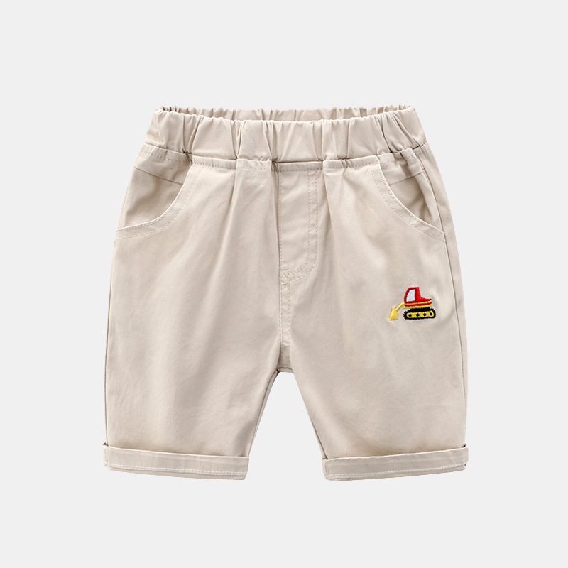 Summer Boys  Shorts Children s Knee-Length Shorts Baby Loose Solid Color Casual Pants Toddler Letter Embroidery Children s Pants Kakh 140