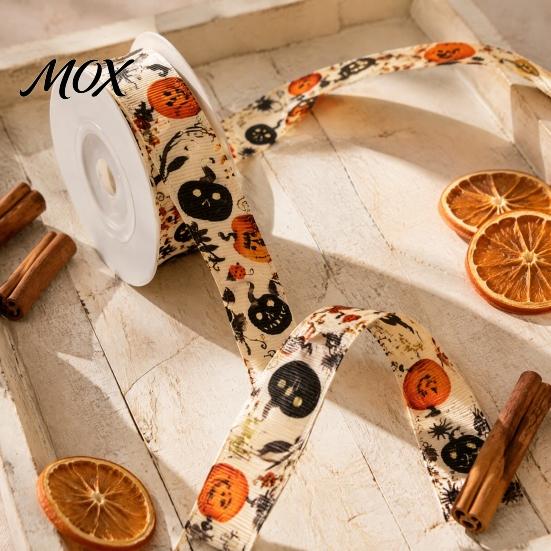 Festliches Dekoratives Stoffband Halloween-Band, 5 Yards 5/8" Kürbis Spinnennetz Aufdruck für Geschenkverpackung Verpackung, DIY Kranz Schleife Bastelarbeiten,