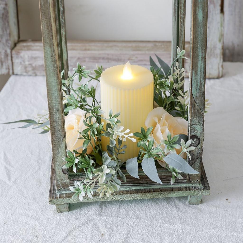 Artificial Rose Candle Ring Pillar Candles Greenery Flower Wreath Seasonal Candle Ring For Wedding Centerpiece Holiday Decor