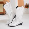 Gold Mid-calf Boots Women Silver Pointed Western Cowboy Boots Retro Black Boot Plus Size 36-43 WomenBoots 2025
