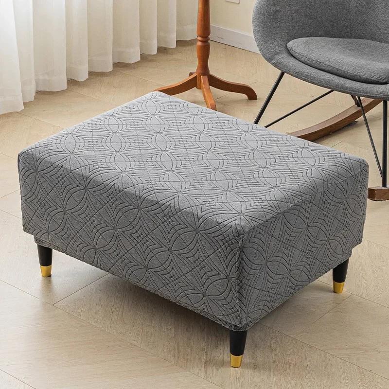 Thickened Velvet Ottoman Stool Covers Washable Square Living Room Sofa Footrest Protector Elastic All-inclusive Furniture Covers