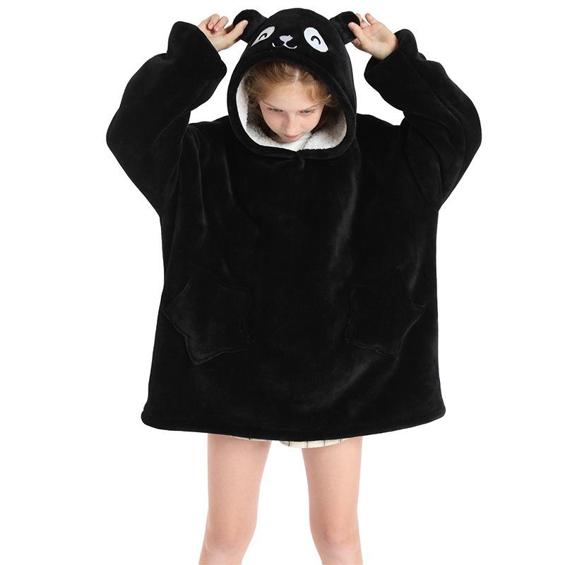 Cozy Lambskin Flannel Hoodie Blanket: Warm, Outdoor-Ready Lazy Pullover Pajamas