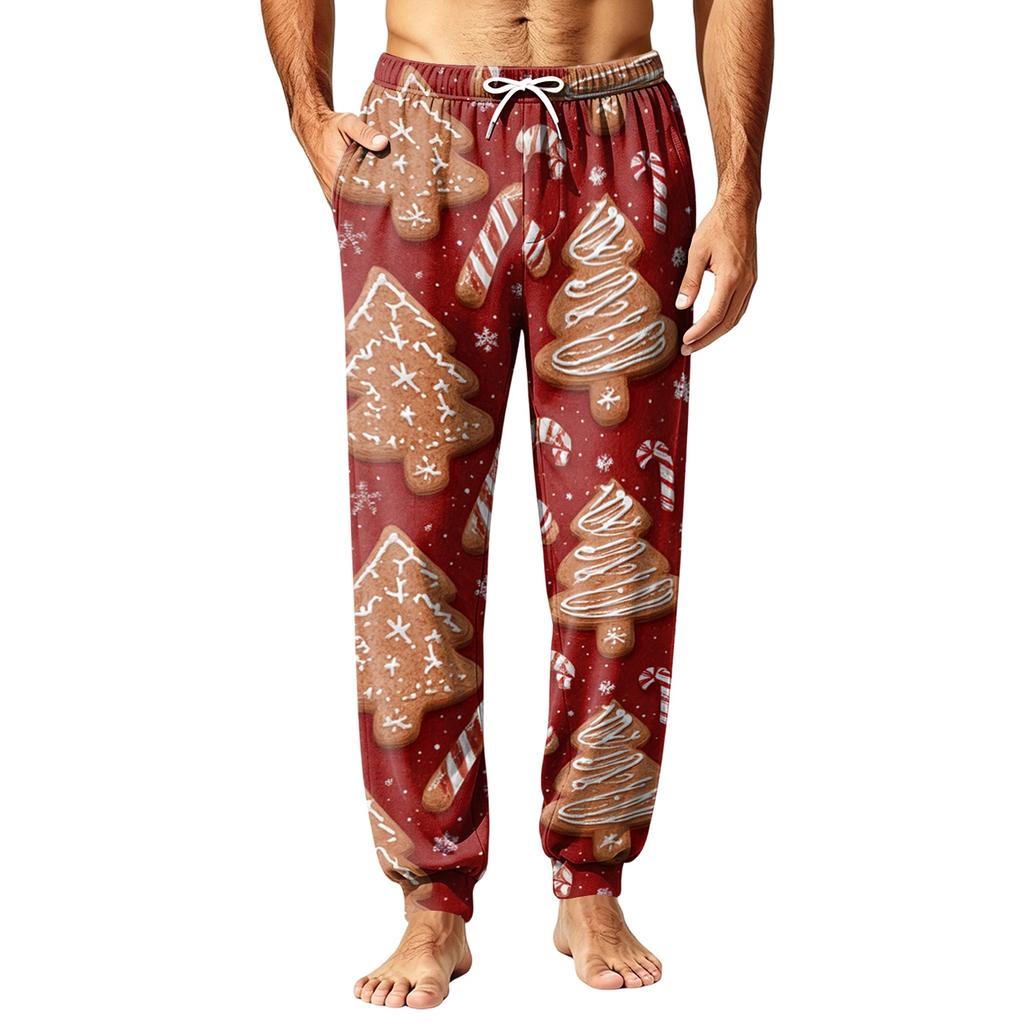 Men's Christmas Printed Pajama Pants Warm Pants for Winter