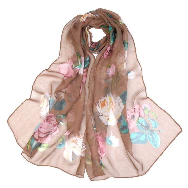 Summer Lotus Sunscreen Georgette Silk Scarf Seaside Beach Scarf Lotus Pond Moonlight Thin Scarf Shade