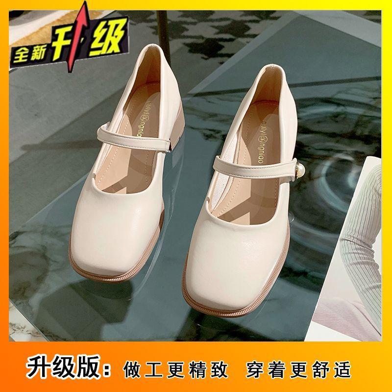 2025 spring wear new French Mary Jane women's shoes fashion thick heel single shoes with skirt women's middle heel shoes