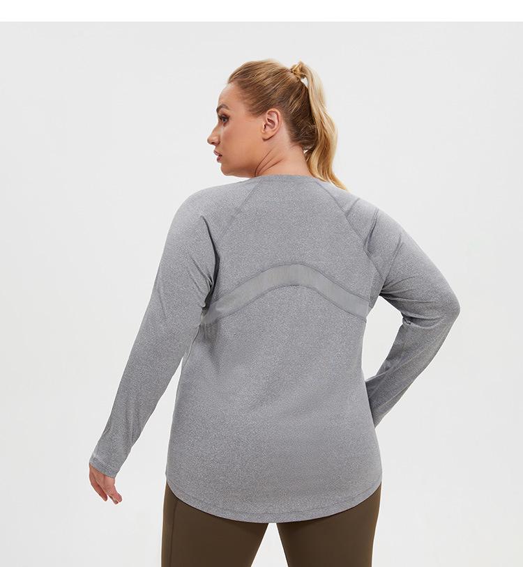 Women's Plus Size Mesh Patchwork Moisture-Wicking Long Sleeve Yoga Top