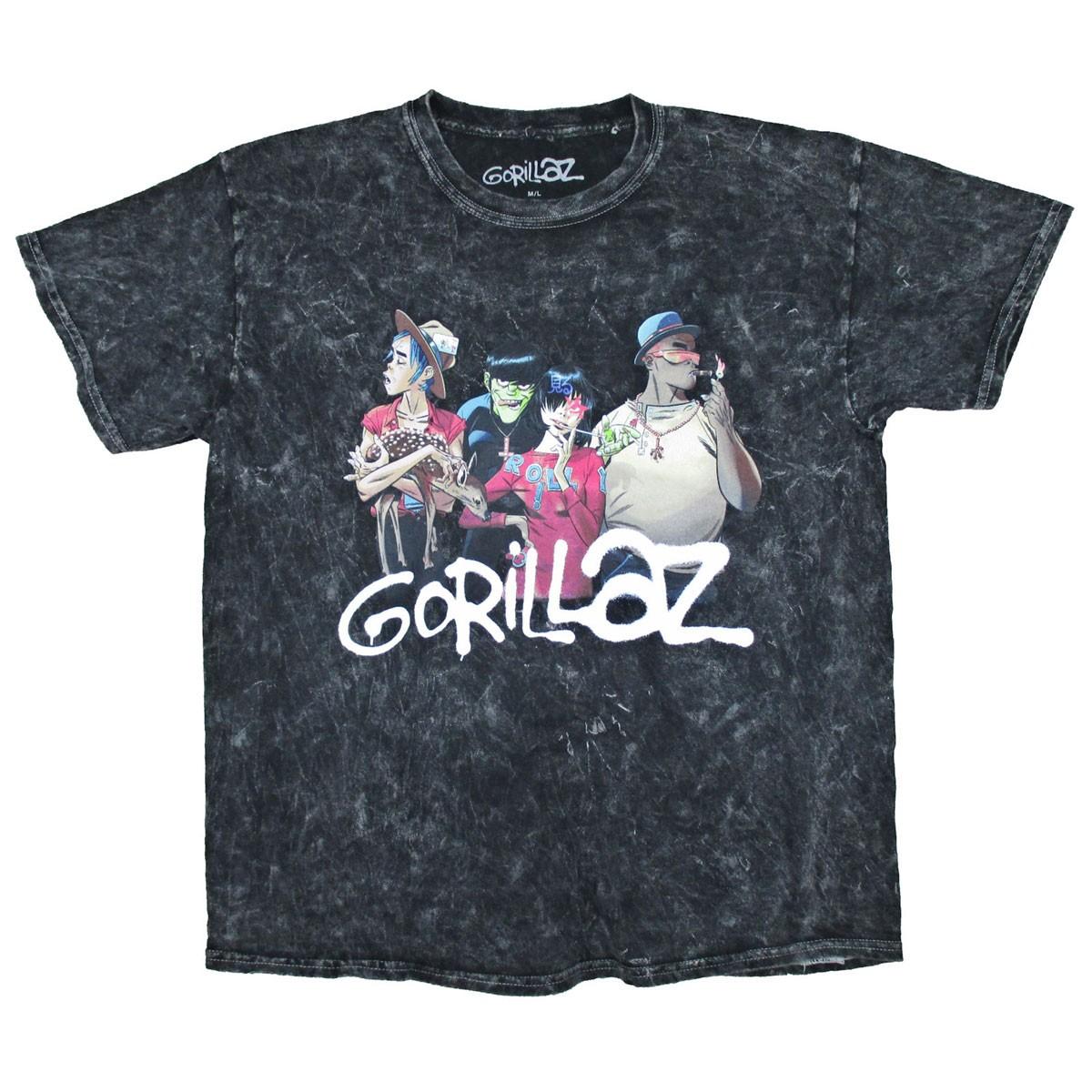 Mens Gorillaz Group with Deer Stonewashed Tee T-shirt SmallMedium Stonewashed XXL
